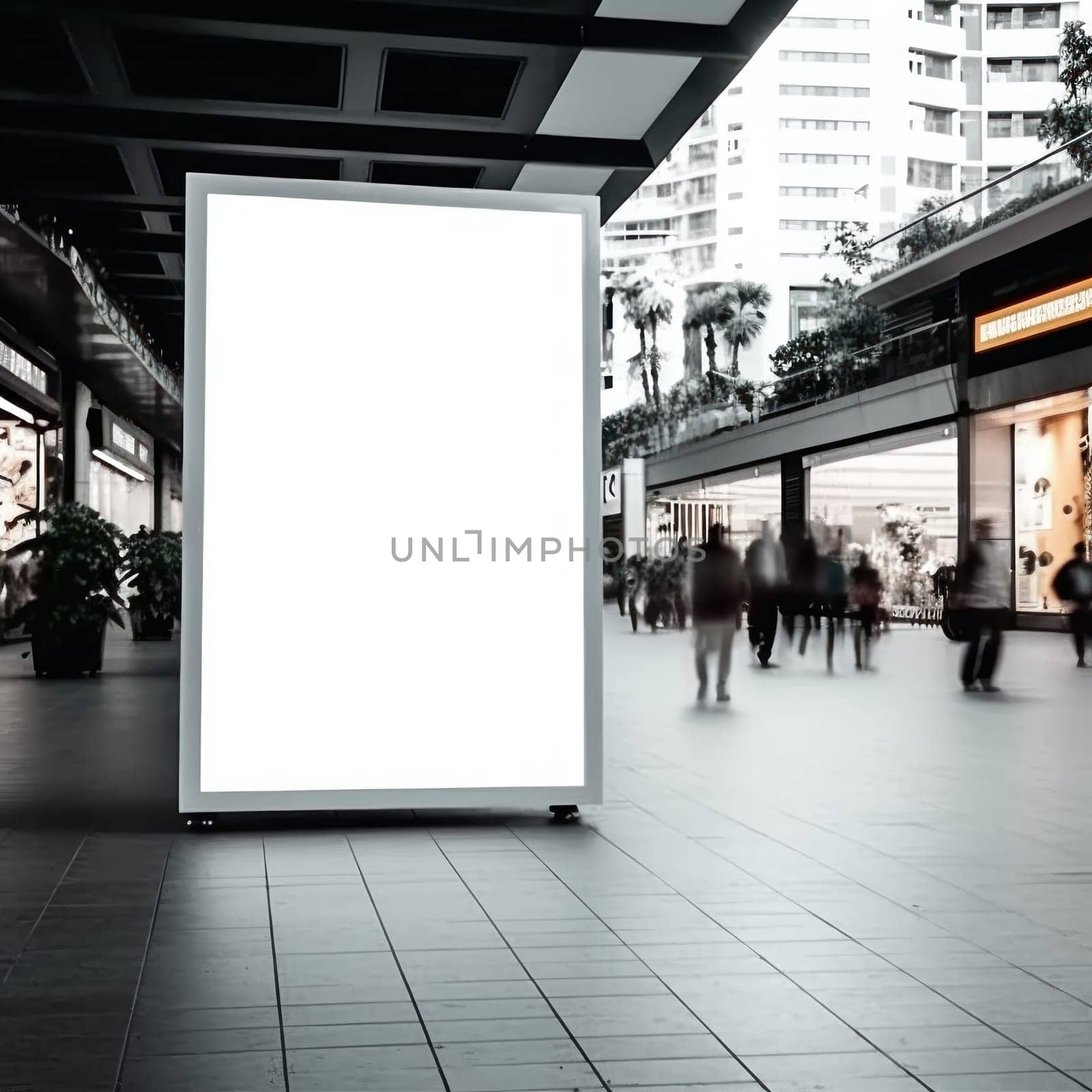 Blank advertising billboard in a large-scale square size . Generative AI.
