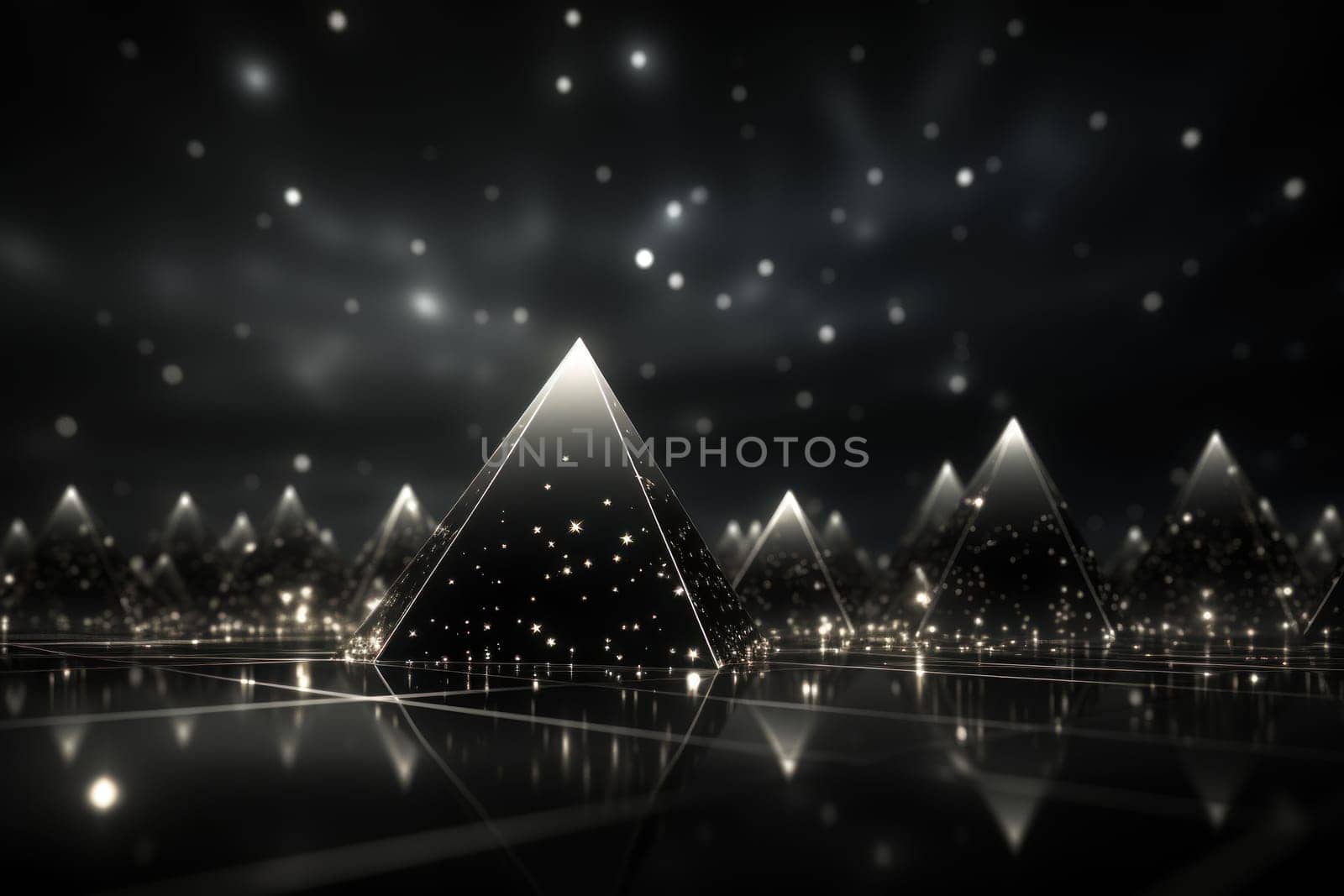 Abstract pyramid triangle background on black and white ,color illustration Generative Ai.