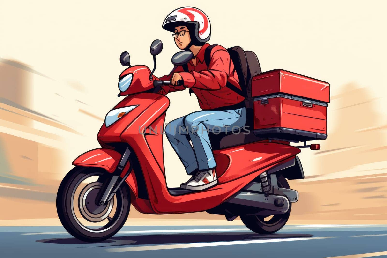Vibrant motorbike delivery flat illustration. Generative AI by matamnad