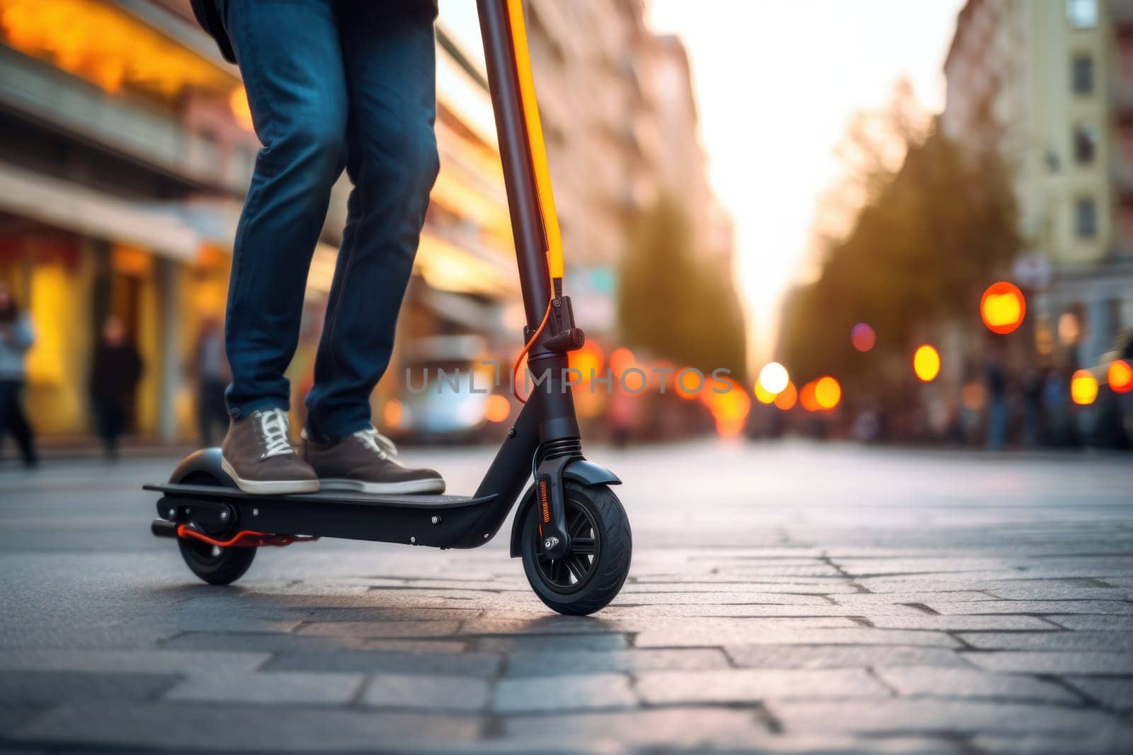 Man Riding Electric Scooter Outdoors. Generative AI.