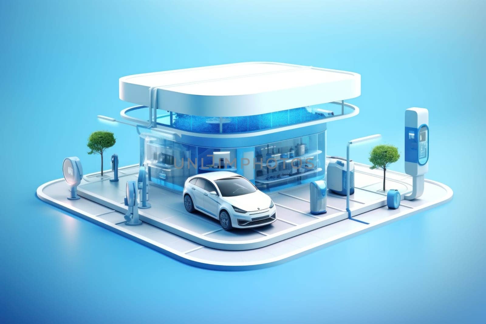 ev charging station for electric car in concept of green energy. generative ai by matamnad