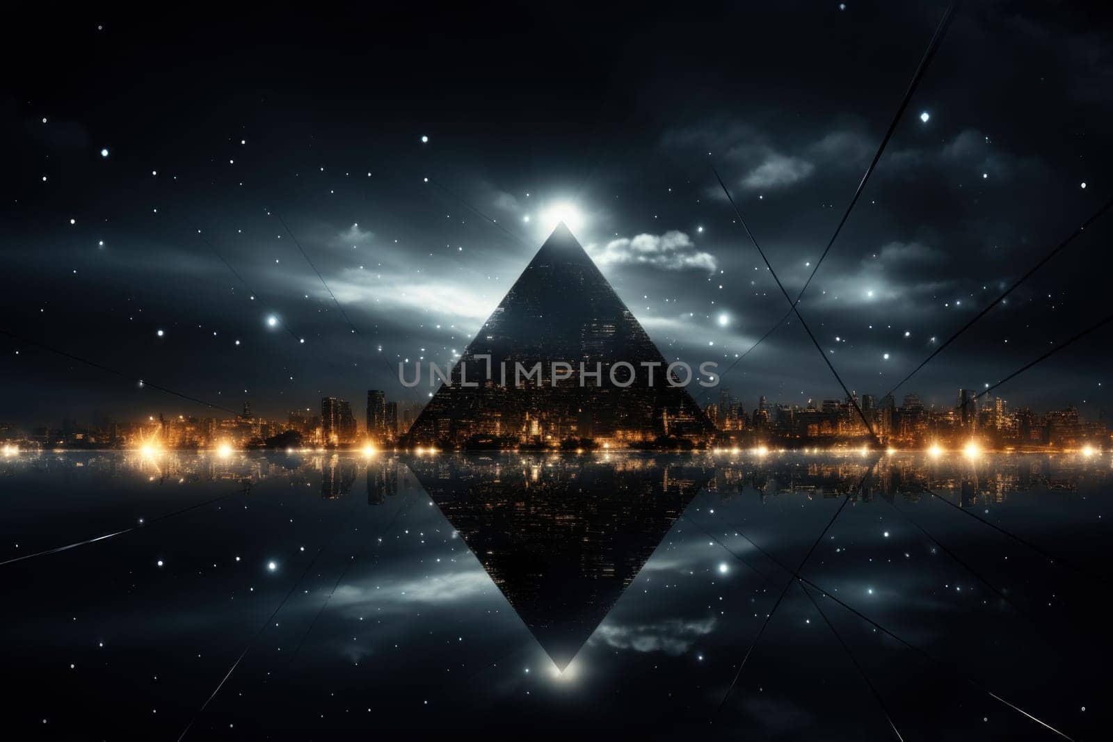 Abstract pyramid triangle background on black and white ,color illustration Generative Ai by matamnad