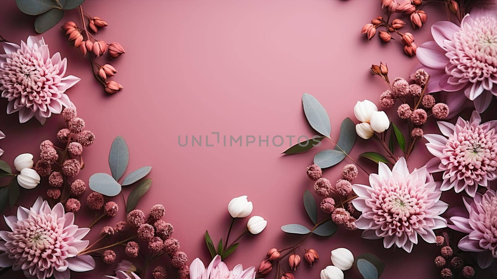 Pink flowers on a pink background, Closeup, Empty place for inspirational text by AnatoliiFoto