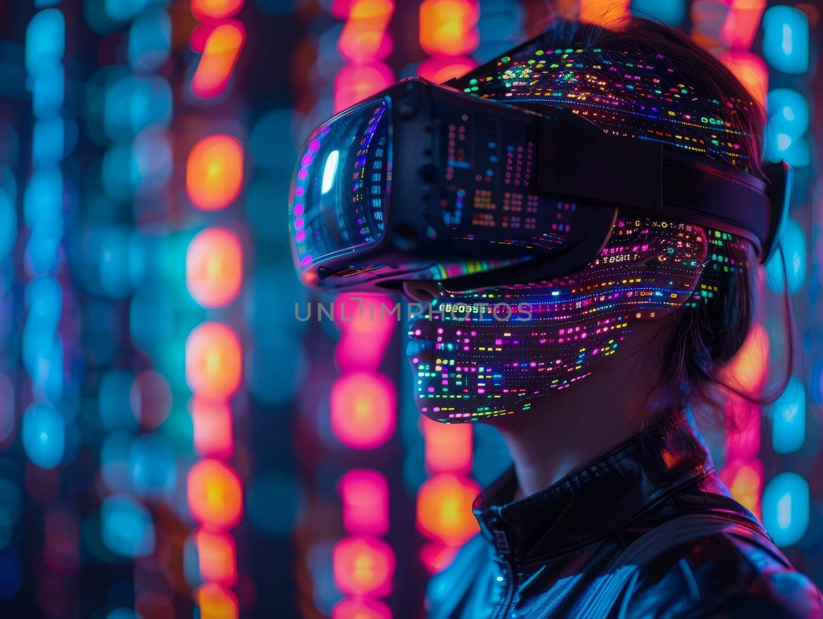 Man wearing Virtual Reality Helmet. VR gaming, cyberspace, cybersecurity, global information concept. Futuristic Cyber Reality with human by iliris