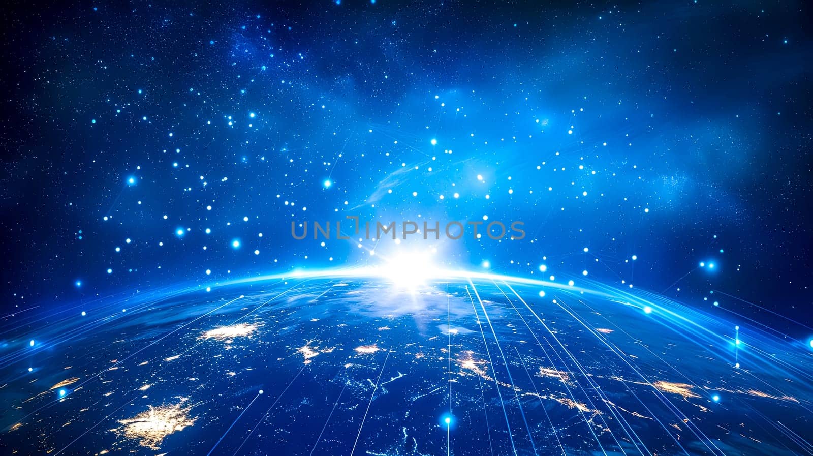 Planet Earth with Network Connections and Stars in Space by Edophoto