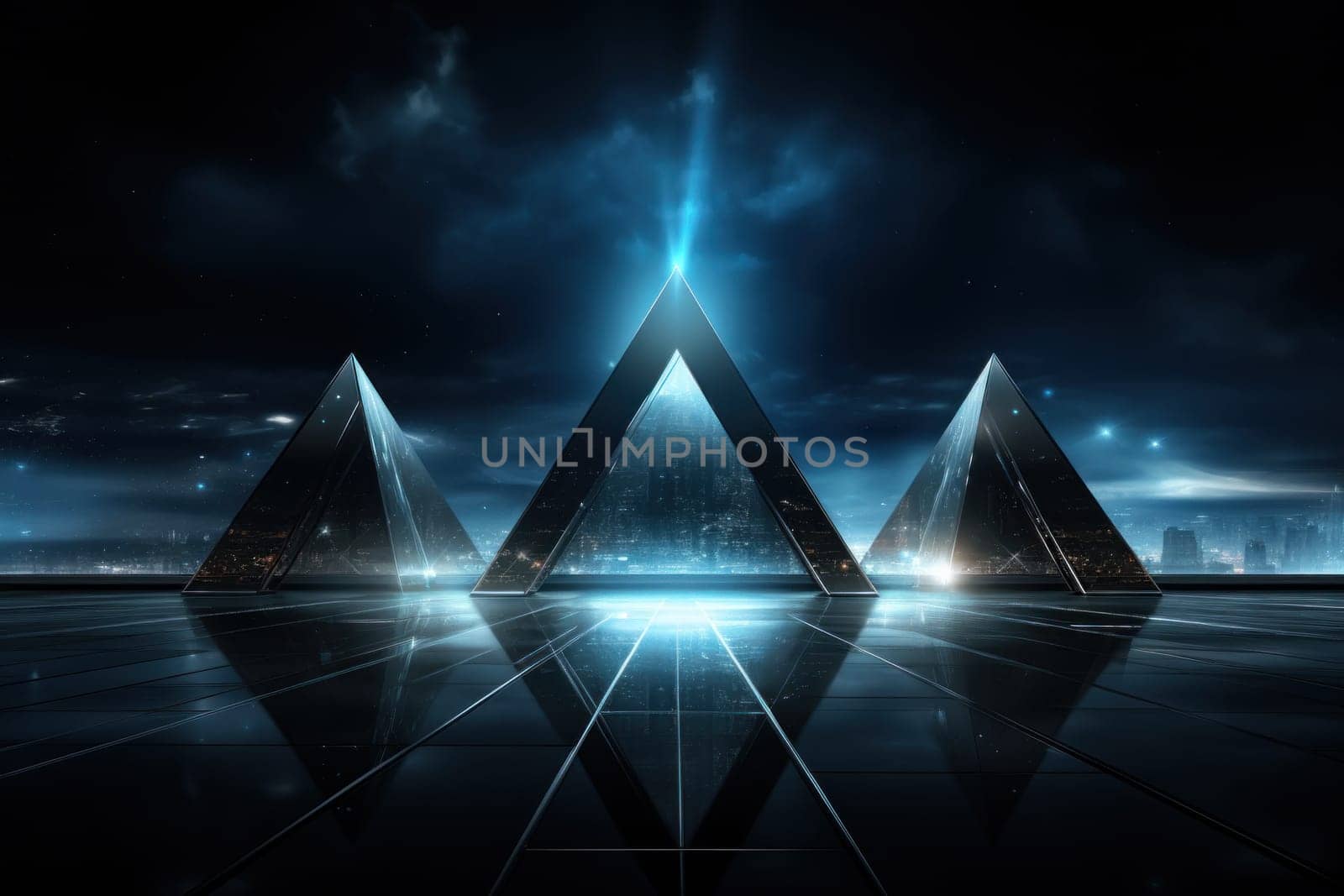 Abstract pyramid triangle background on black and white ,color illustration Generative Ai by matamnad