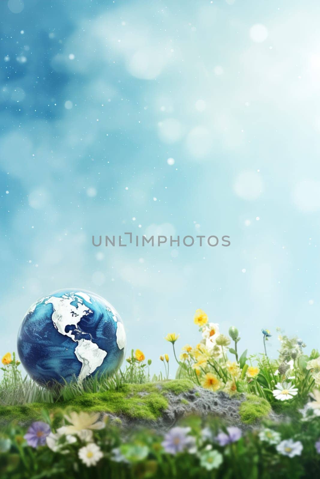 Background with earth globe and plants, perfect for Earth Day promotions, eco-friendly initiatives, environmental blogs, as nature-themed background with copy space for text. Generative AI