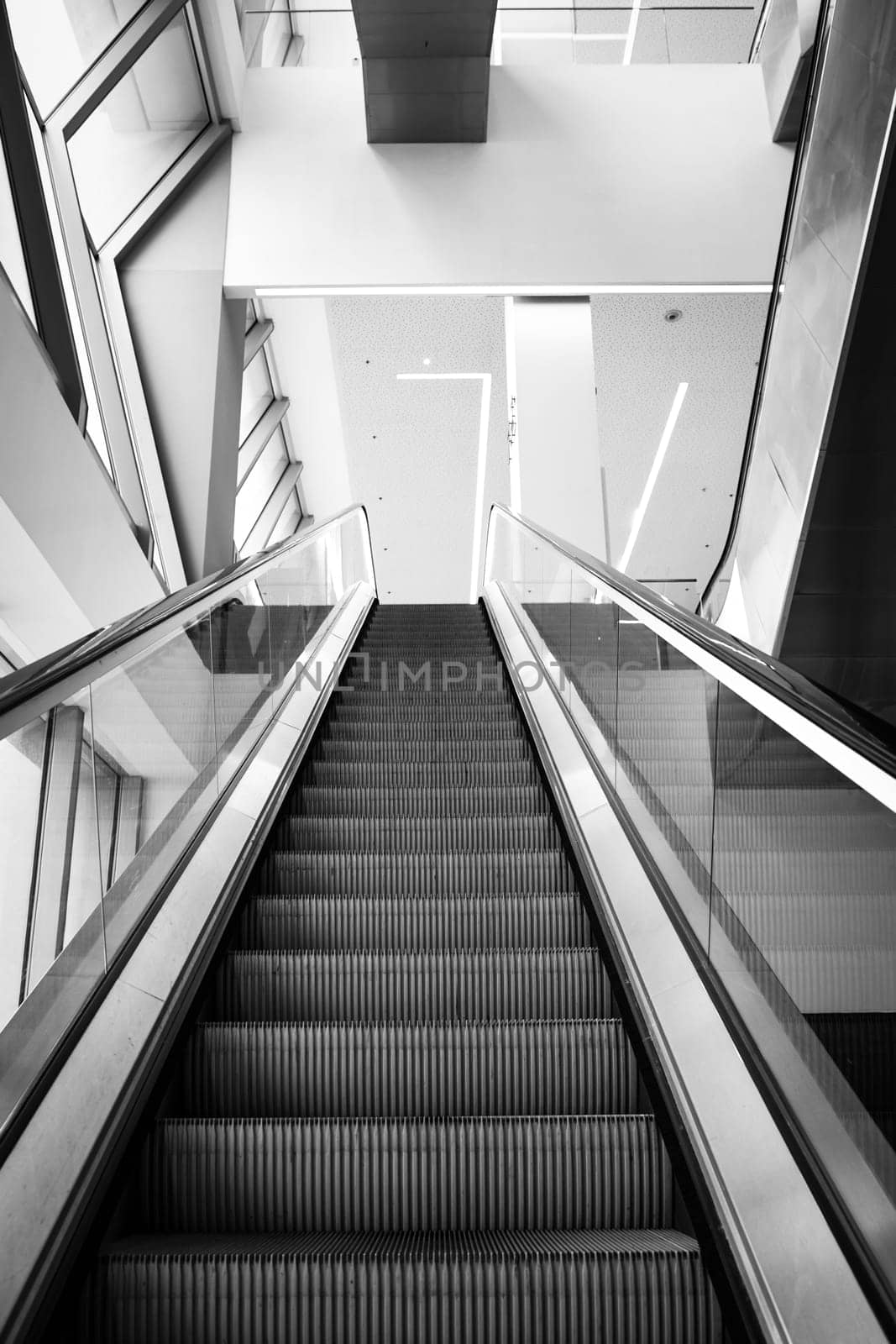 Empty escalator stairs in Paris metro system, High quality photo