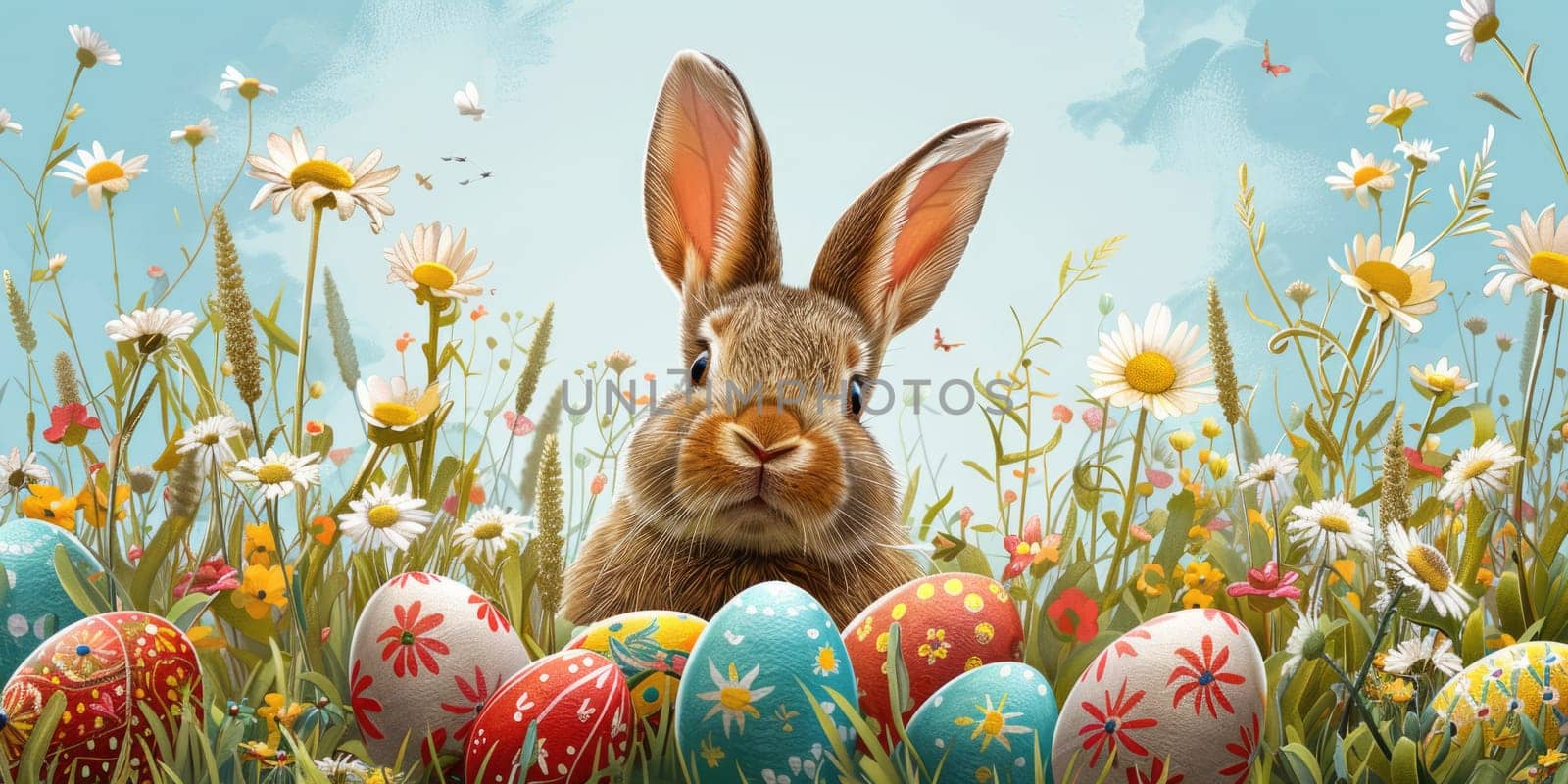 easter bunny and eggs in watercolor style. ai generated by Desperada