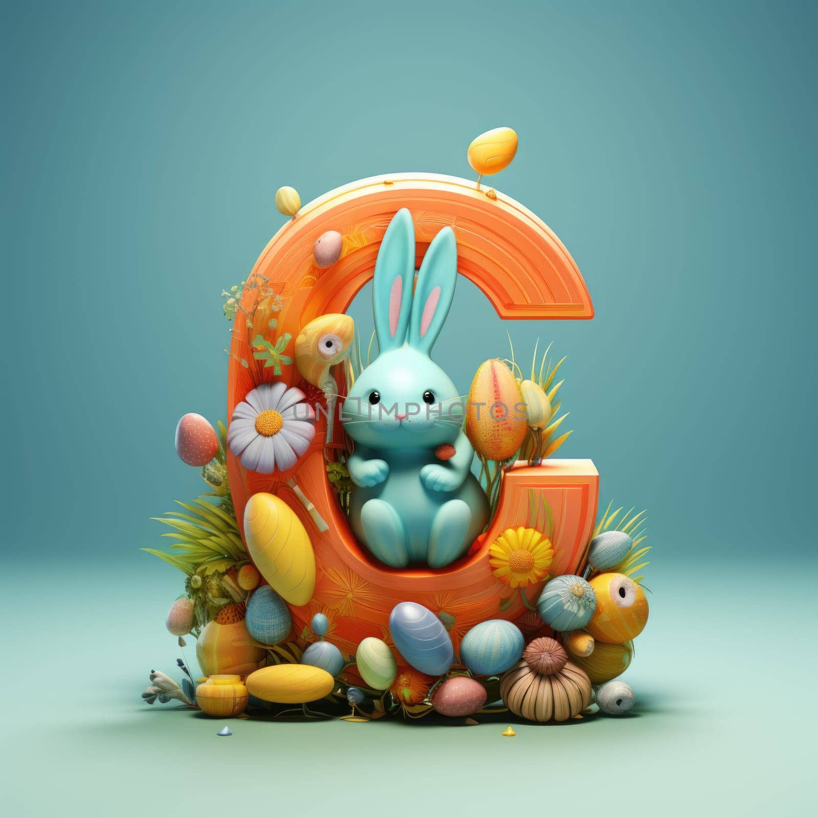 Themed alphabet for children, easter spring theme. Letter C with easter decorations. ai generated