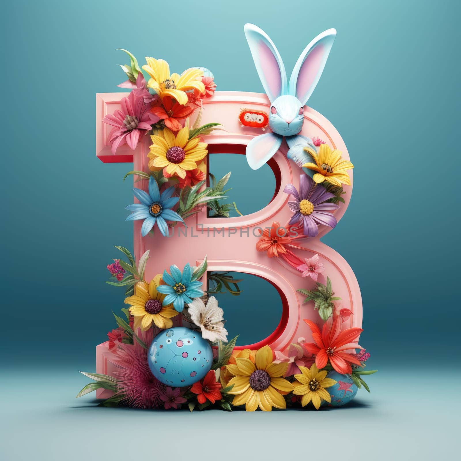 Letter B with easter decorations. ai generated by Desperada