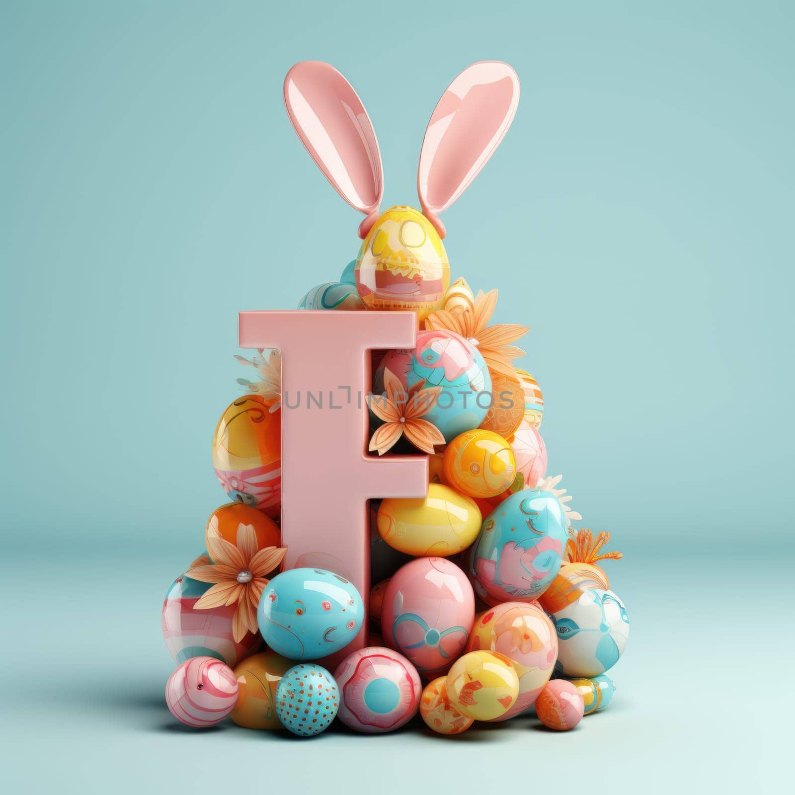 Letter E with easter decorations. ai generated by Desperada