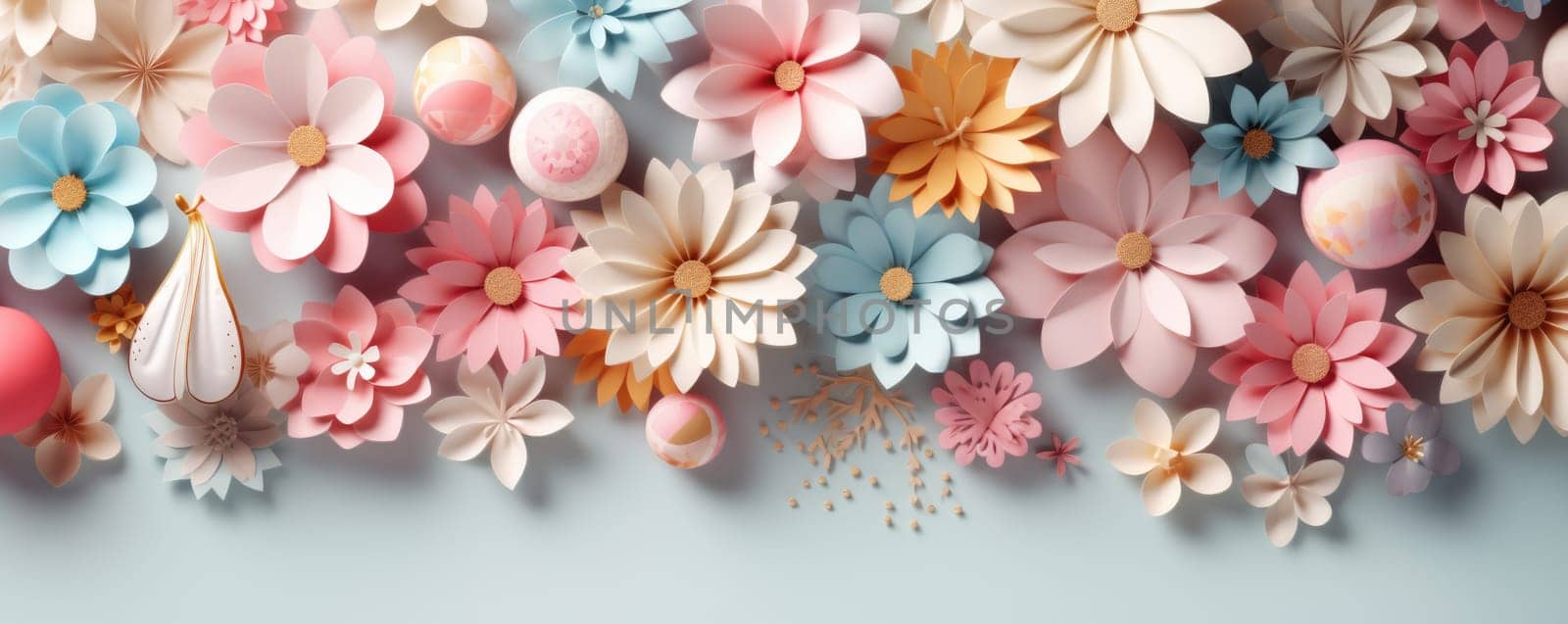Paper cut spring flowers and leaves. Fresh spring nature background. ai generated by Desperada