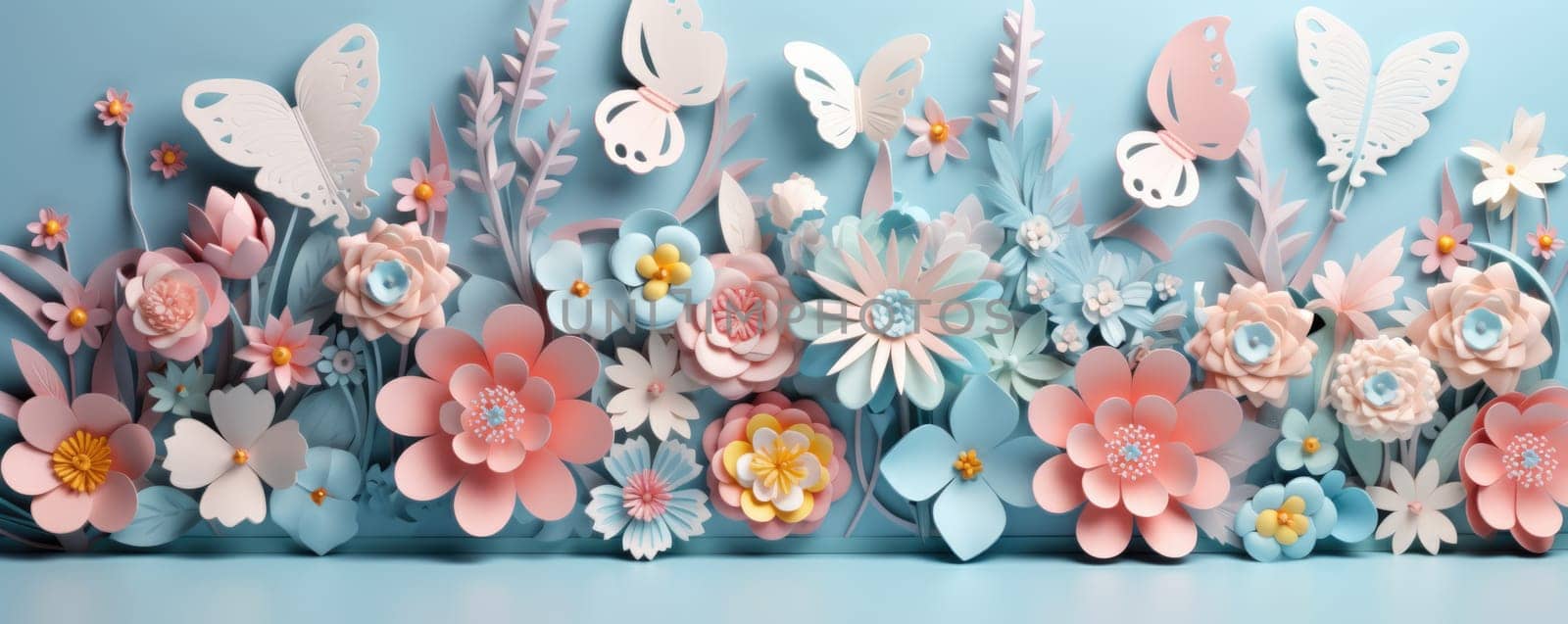 Paper cut spring flowers and leaves. Fresh spring nature background. ai generated by Desperada