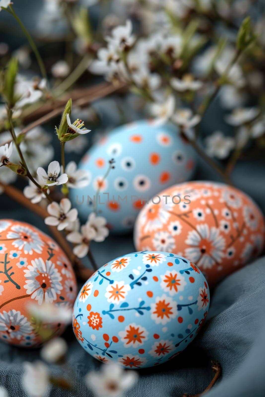 Easter pastel colored eggs and flowers. ai generated by Desperada