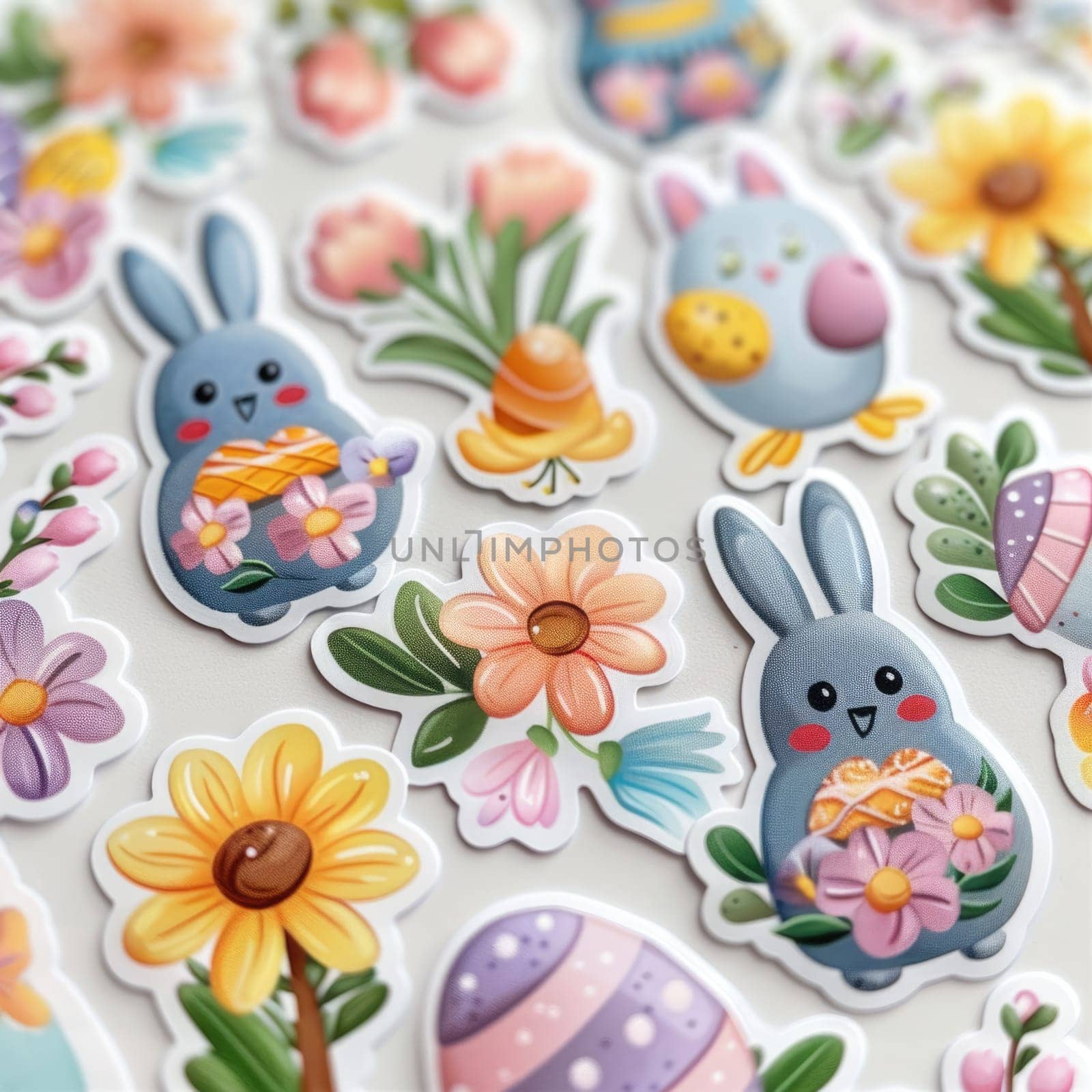 easter styled paper stickers on wooden background. Leisure activity for children. ai generated