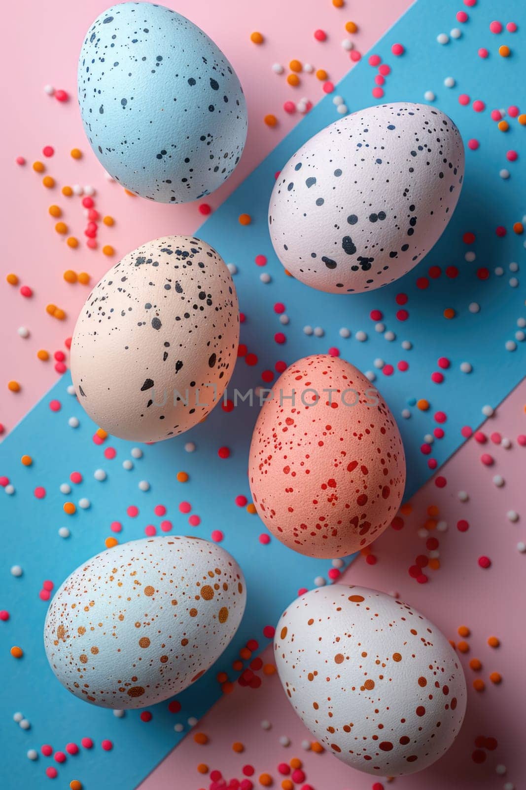 Easter pastel colored eggs and flowers. ai generated by Desperada