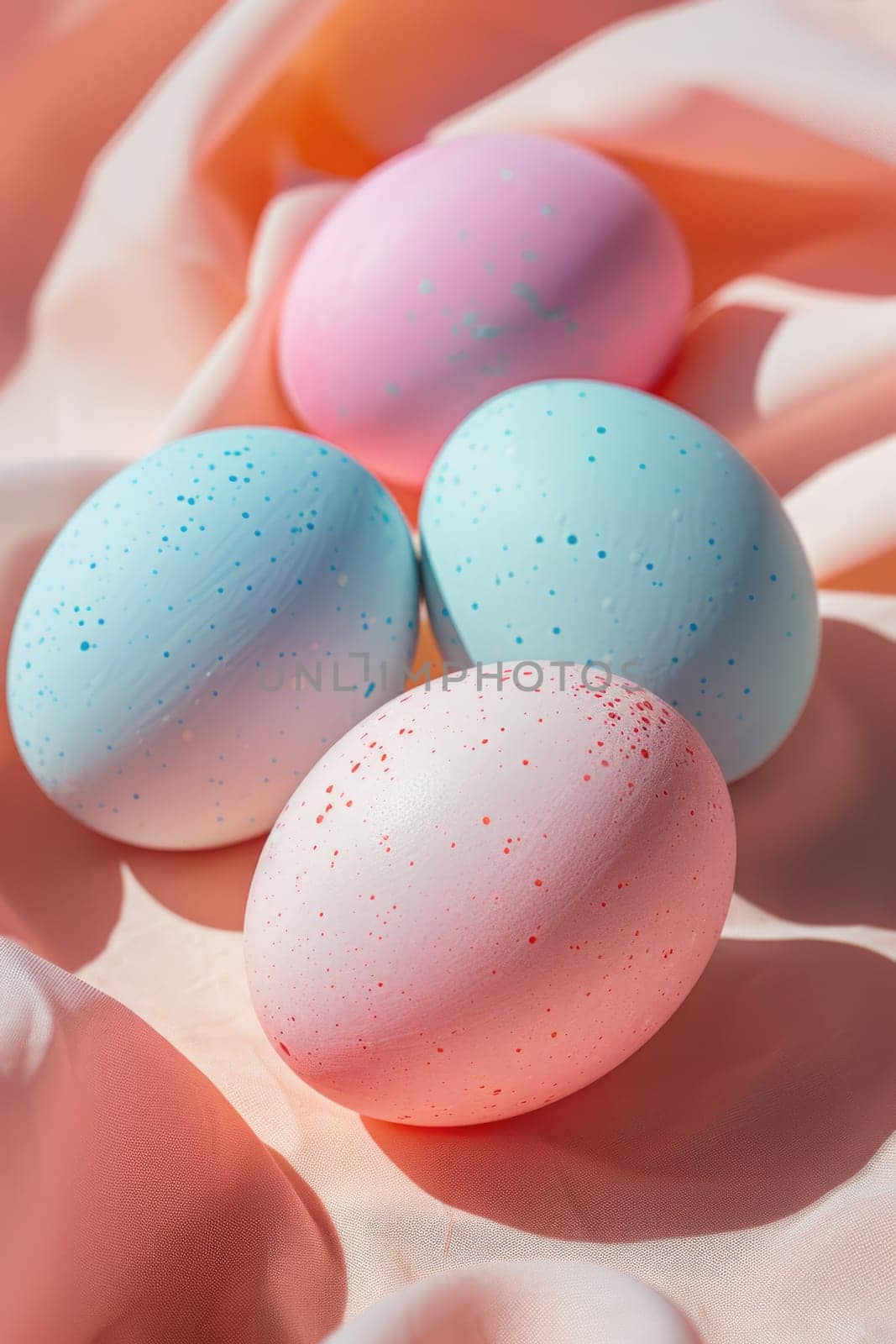 Easter pastel colored eggs and flowers. ai generated by Desperada