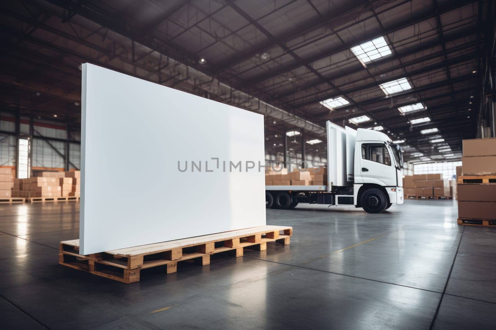 white delivery truck side view cargo truck advertising Generative AI by matamnad