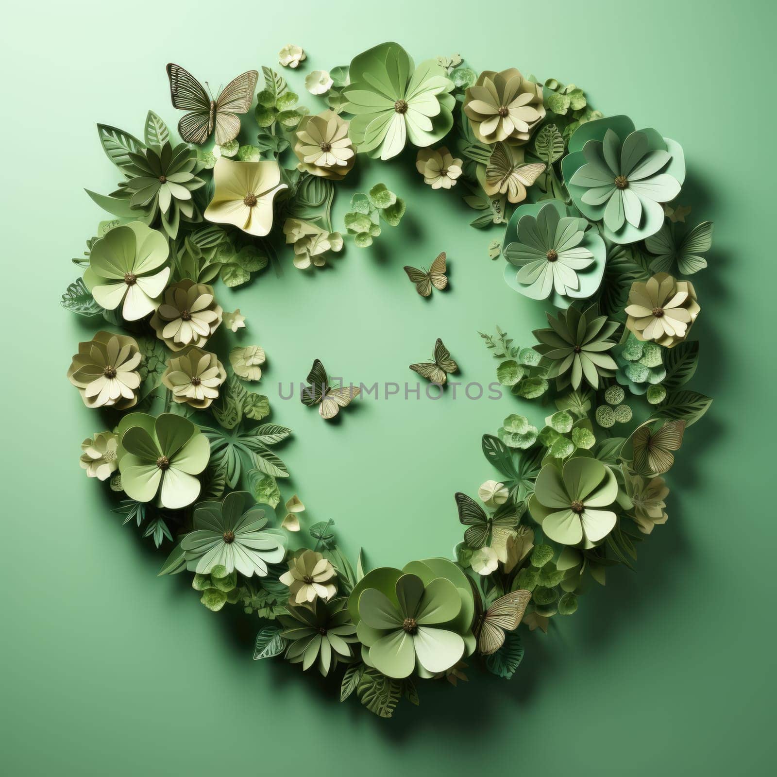 Heart Shape Crafted With Green Leaves and Butterflies by but_photo