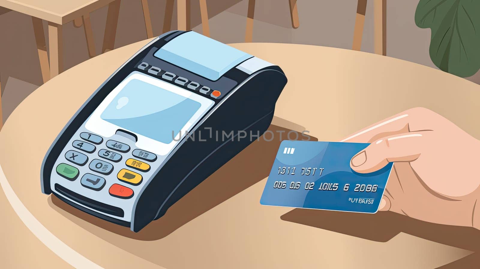 Contactless payment by bank card in the store. Generative AI by AnatoliiFoto