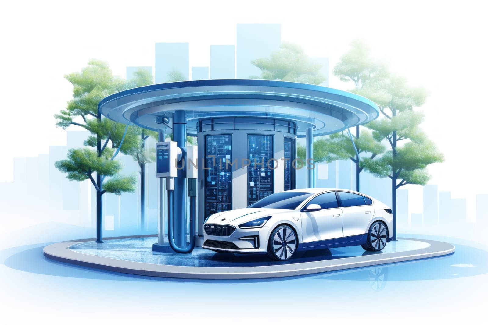 ev charging station for electric car in concept of green energy. generative ai by matamnad