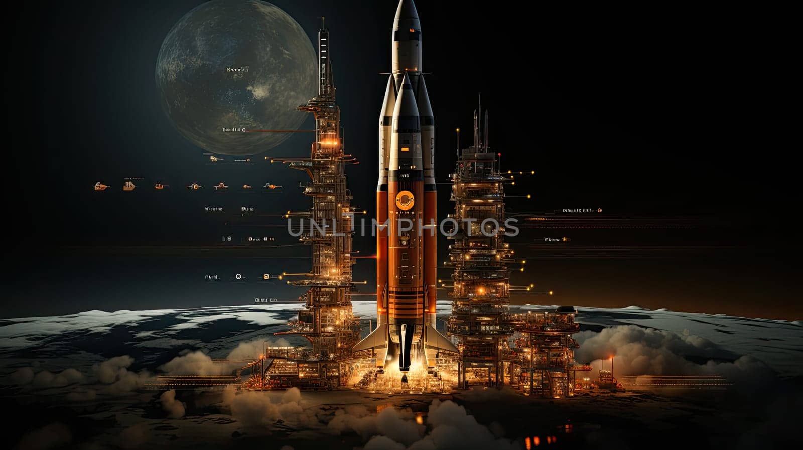 Rocket starts into space, Travel to Mars, New space rocket lift off. Space shuttle with smoke and blast takes off into space,Concept, generative Ai