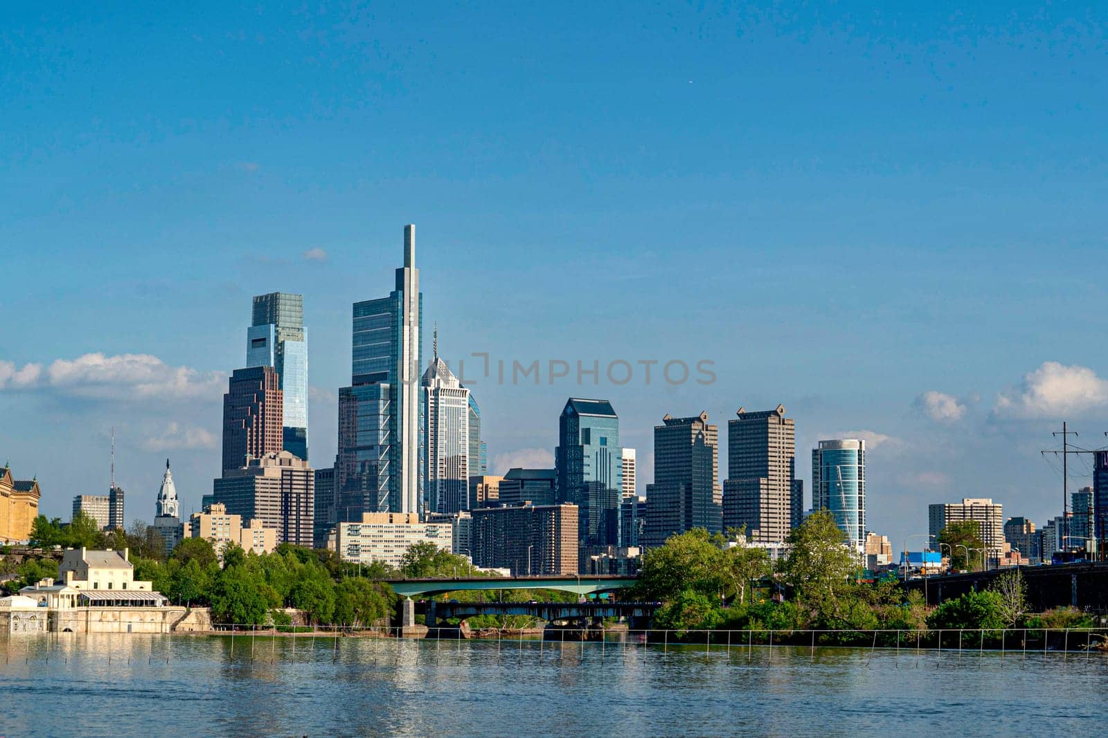 The Schuylkill River looking south toward the Philadelphia skyline is the place for training regatta of rowing team