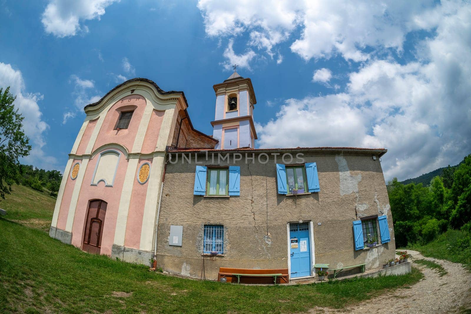 church of The scarecrow of vendersi village piedmont italy