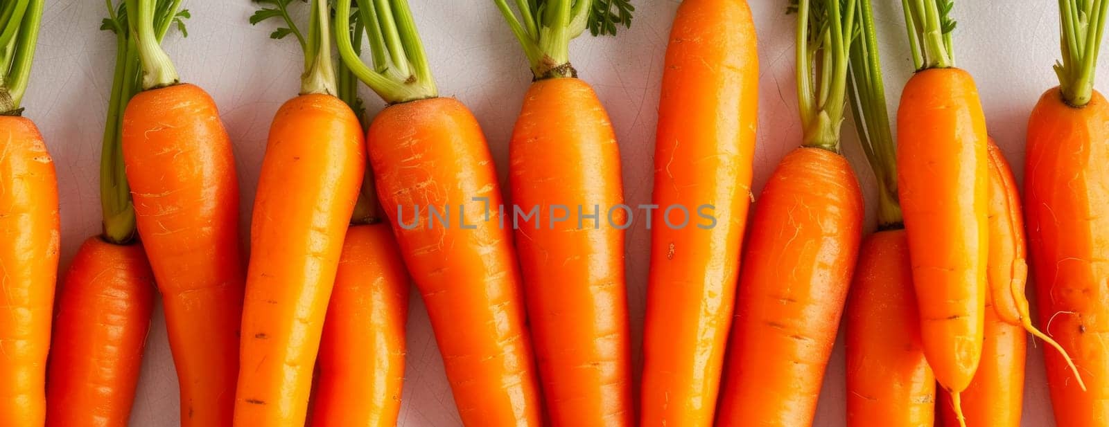 Top view of bunch of fresh organic carrots on white background representing concept of healthy food by papatonic