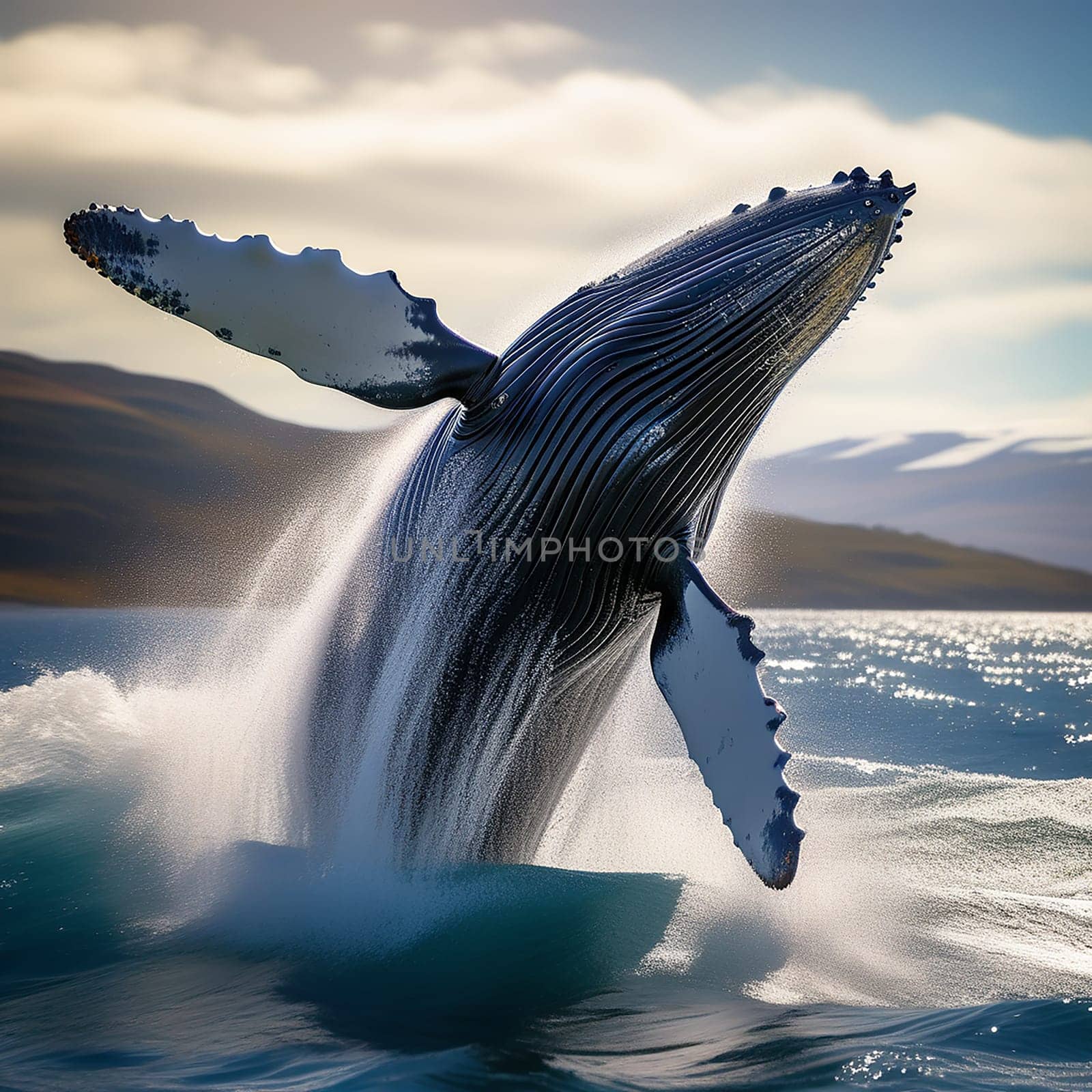 AI-Generative Humpback Whale Soaring Over the Sea