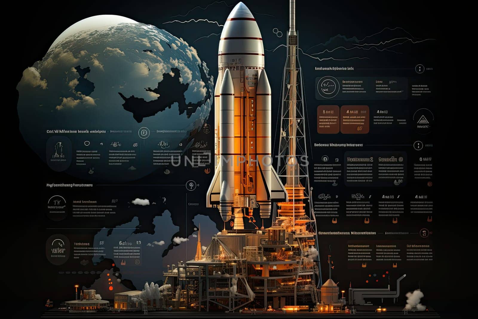 Rocket starts into space, Travel Mars, New space rocket lift off. Space shuttle by AnatoliiFoto