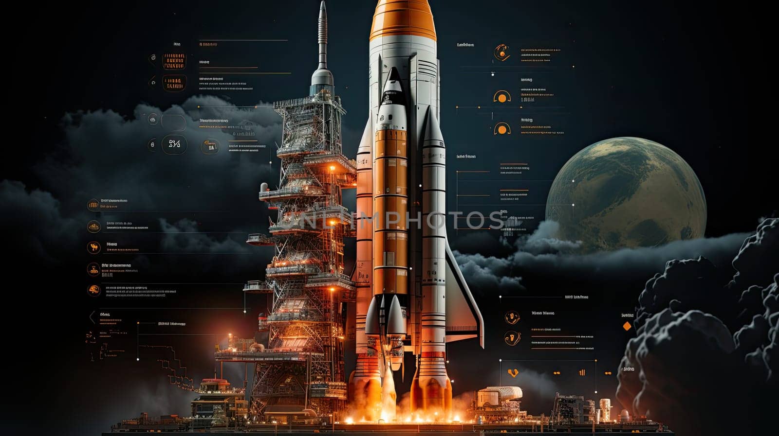 Rocket starts into space, Travel Mars, New space rocket lift off. Space shuttle by AnatoliiFoto