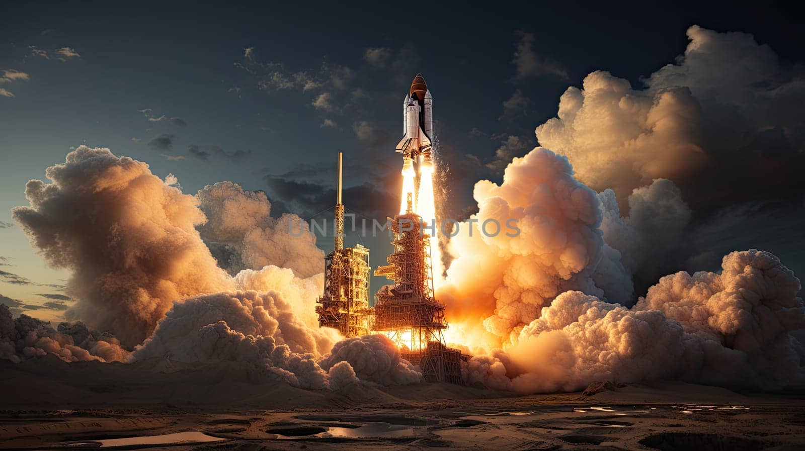 Rocket starts into space, Travel Mars, New space rocket lift off. Space shuttle by AnatoliiFoto