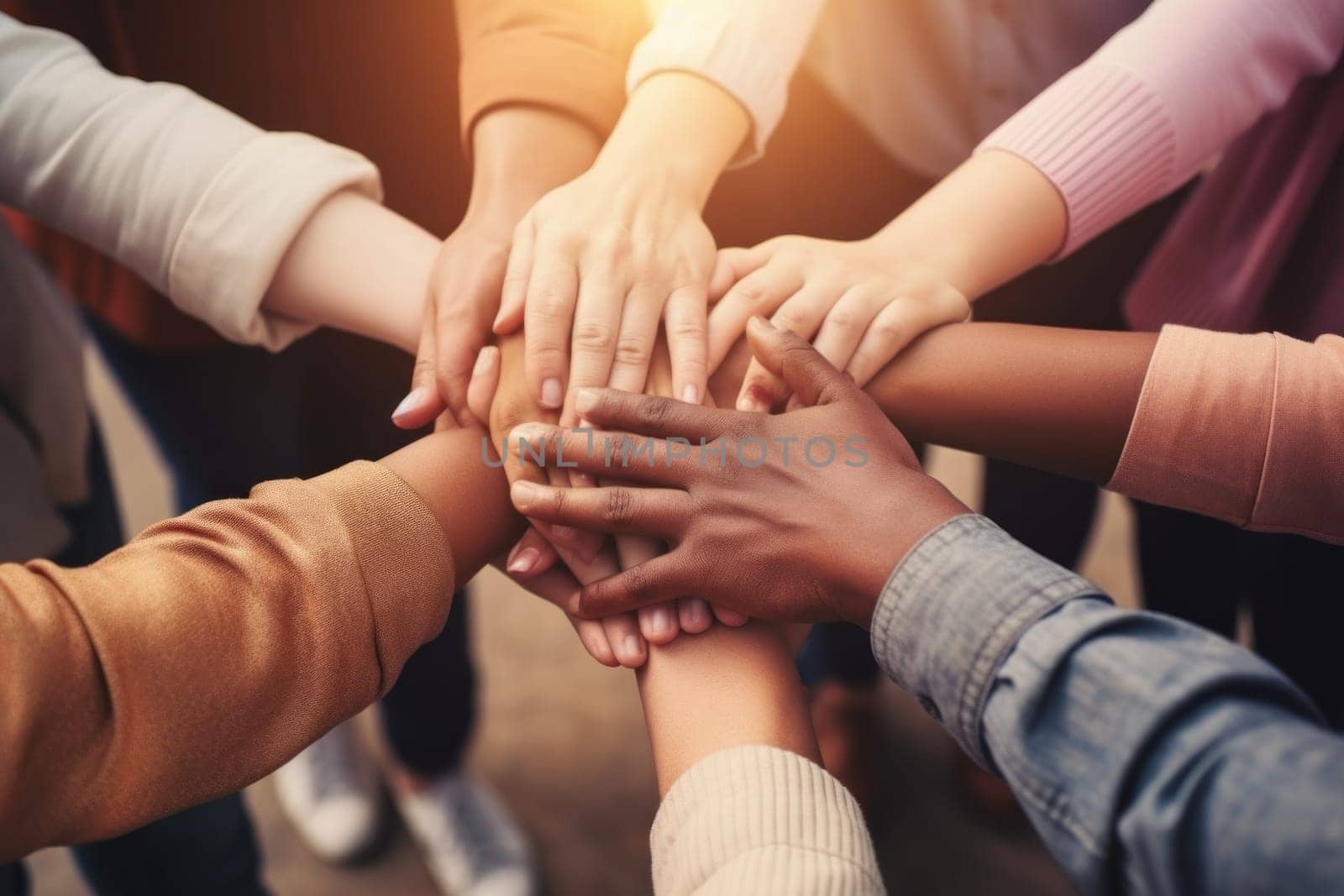 Simple illustration of a group of people holding hands, forming a circle of support and solidarity generative AI