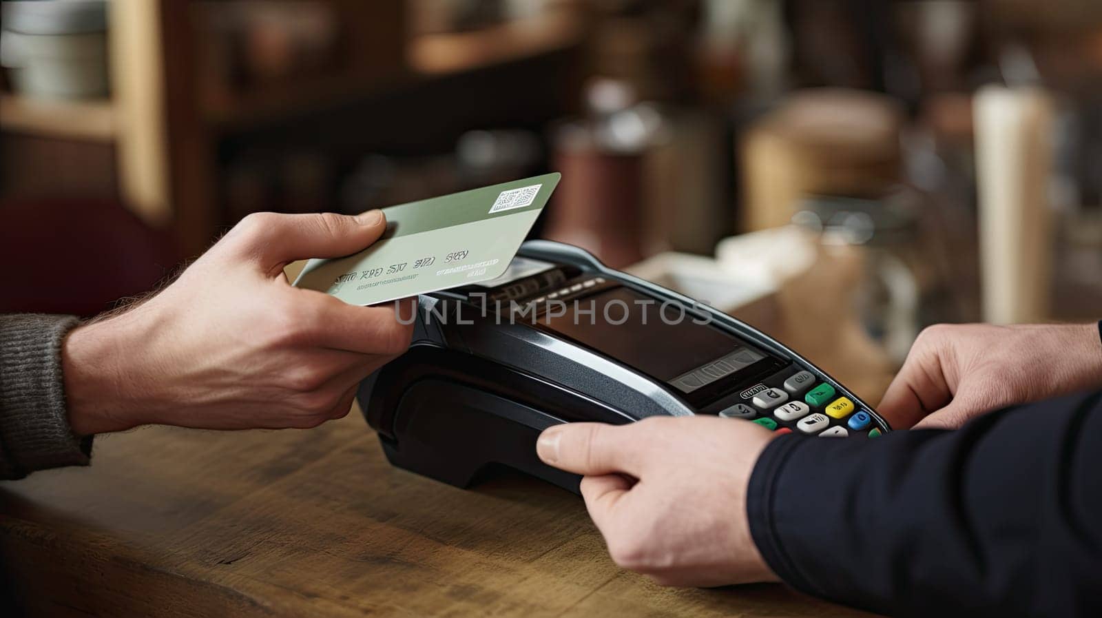 Contactless payment by bank card in the store. Generative AI.
