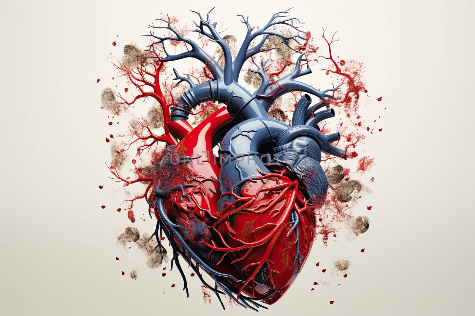 model of the human heart with vessels and arteries. Generate Ai by AnatoliiFoto