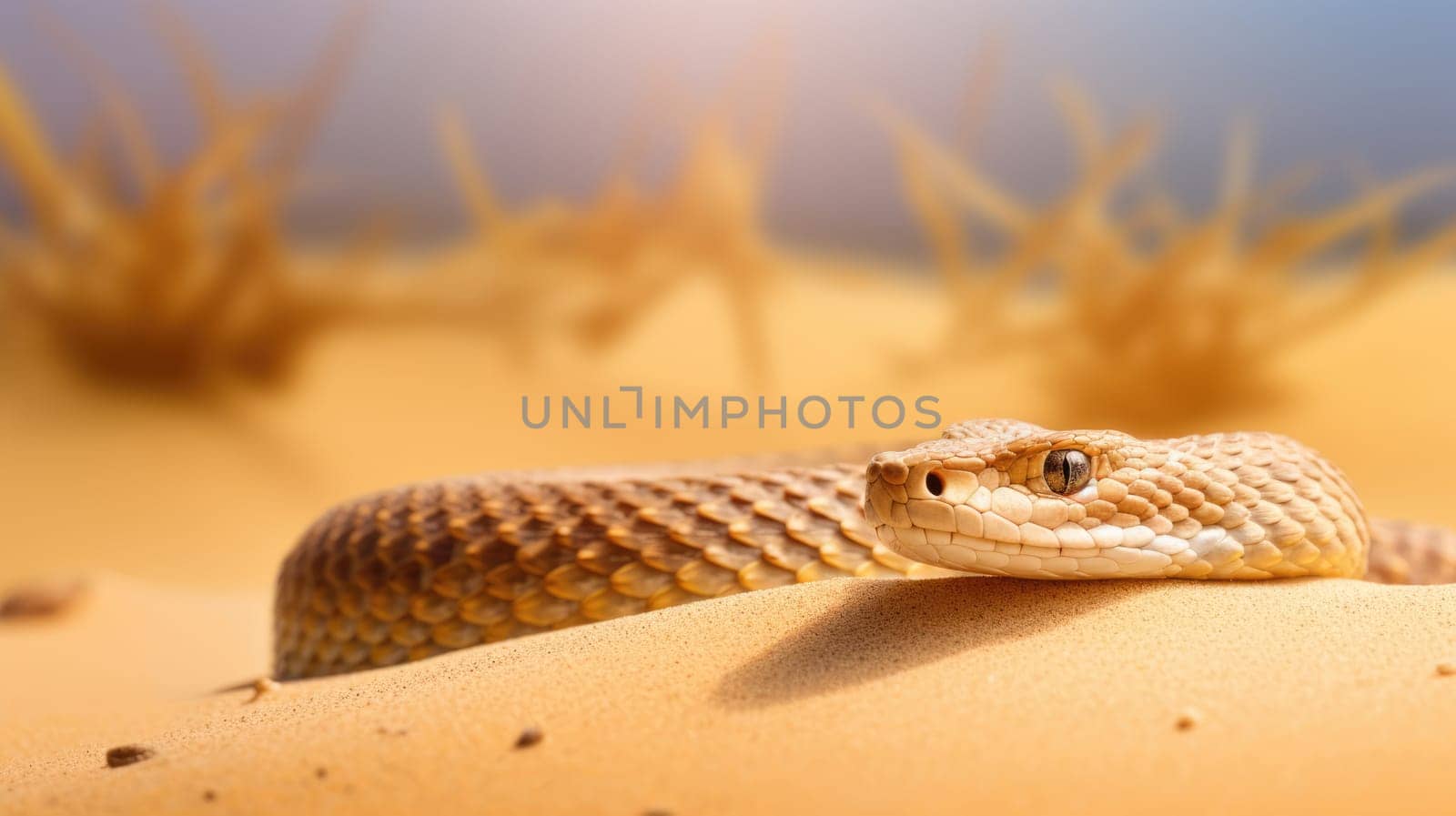 Close-up detail of the head of a Rattlesnake in desert on blurred background by natali_brill