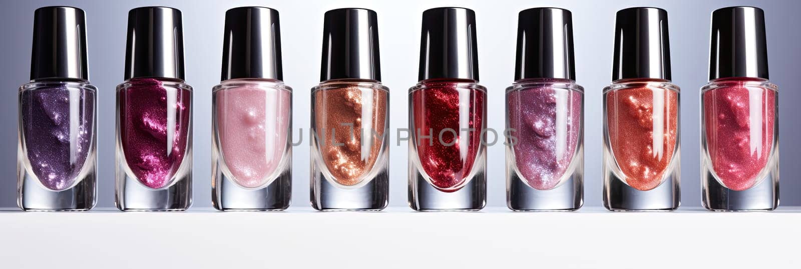 Brightly colored nail polishes in different cans, Nail care, manicure, Ai by AnatoliiFoto