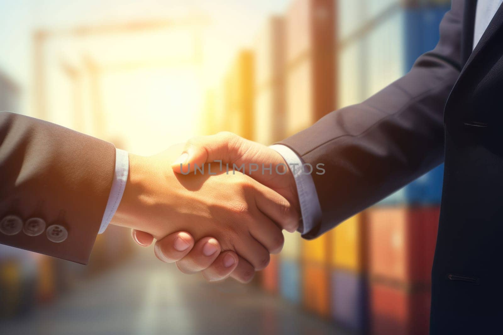 businessman handshake of business deal with logistic. Generative AI..