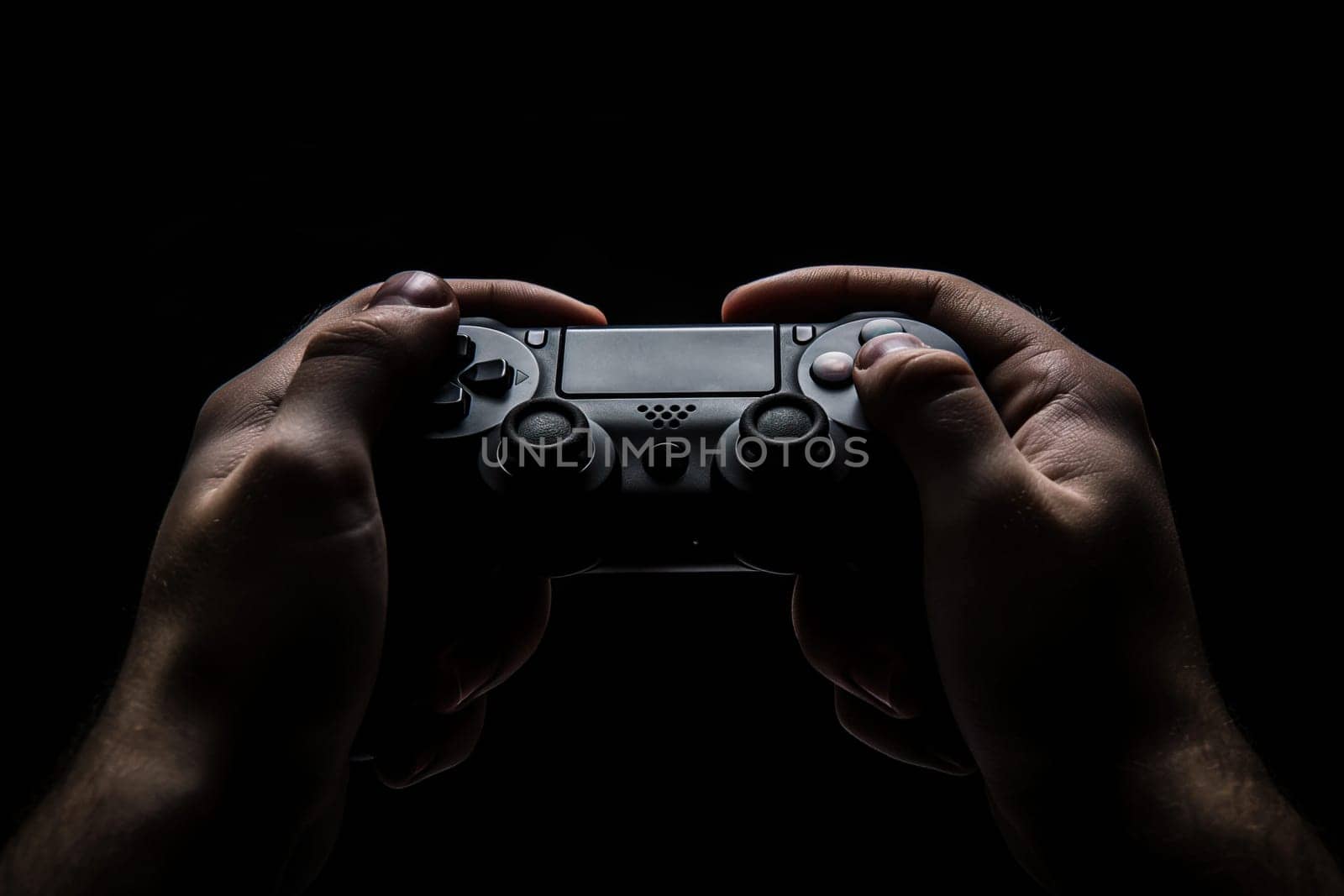 Game controller in hands photo in low key ai generated image
