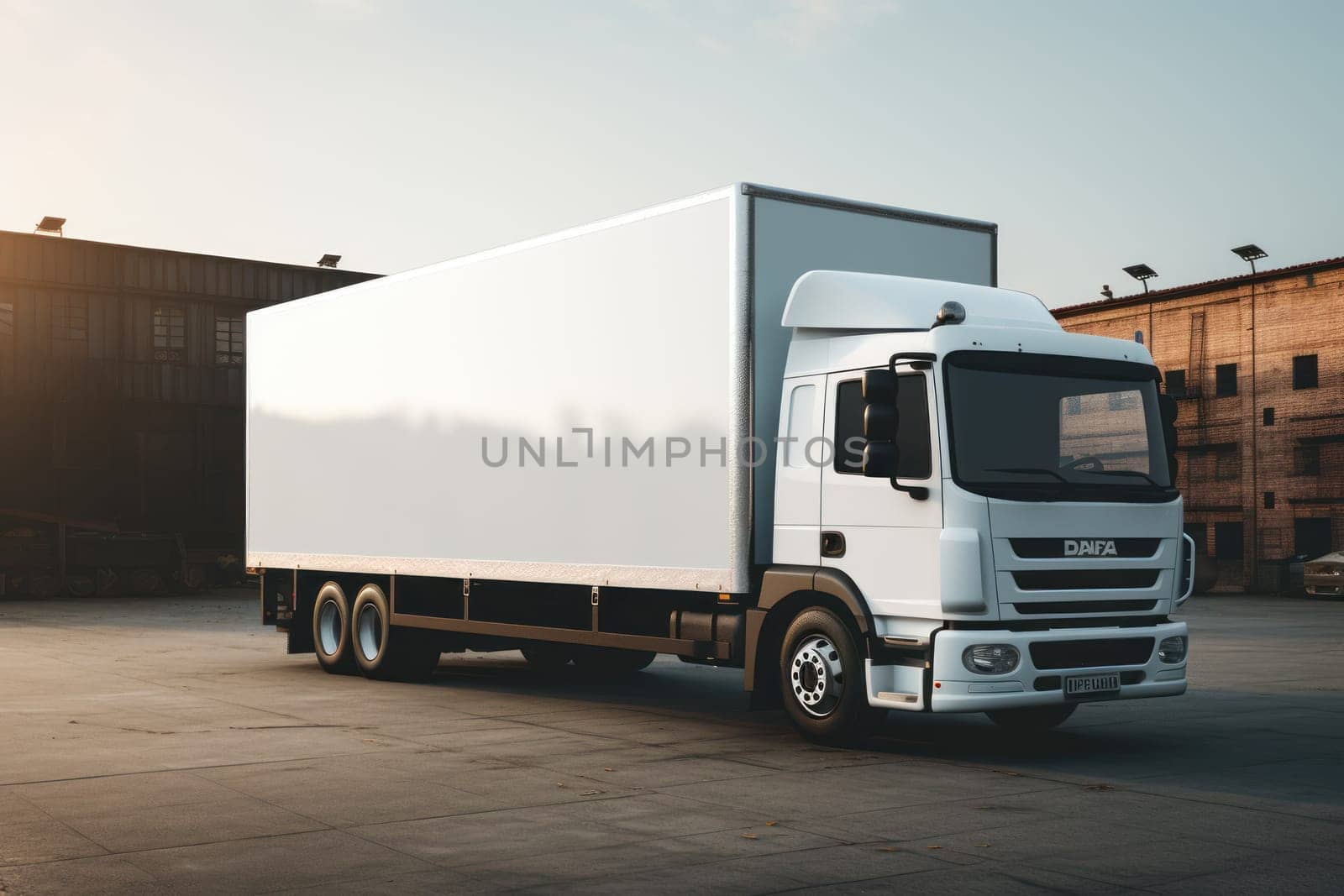 white delivery truck side view cargo truck advertising Generative AI by matamnad