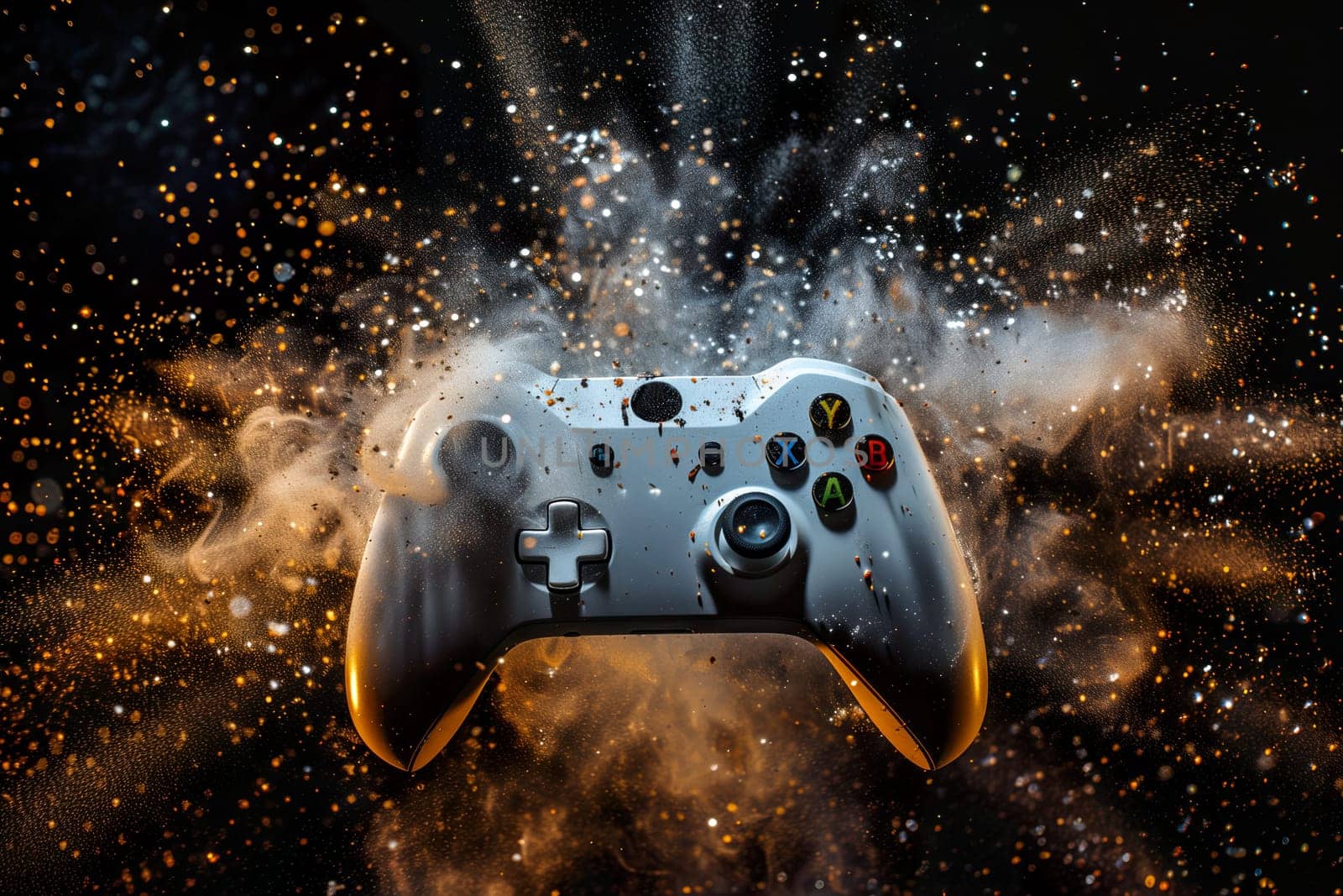 White joystick in particles splash background by Dustick