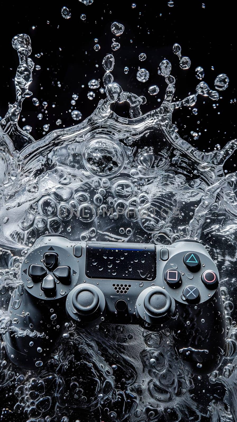 White game controller in splashing water ai generated image
