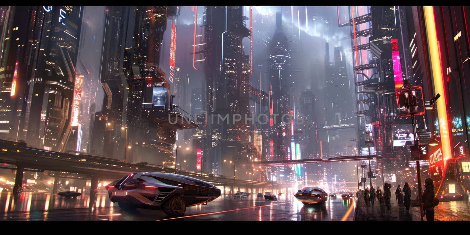 Futuristic Urban Skyline with Hovering Vehicles. Resplendent. by biancoblue