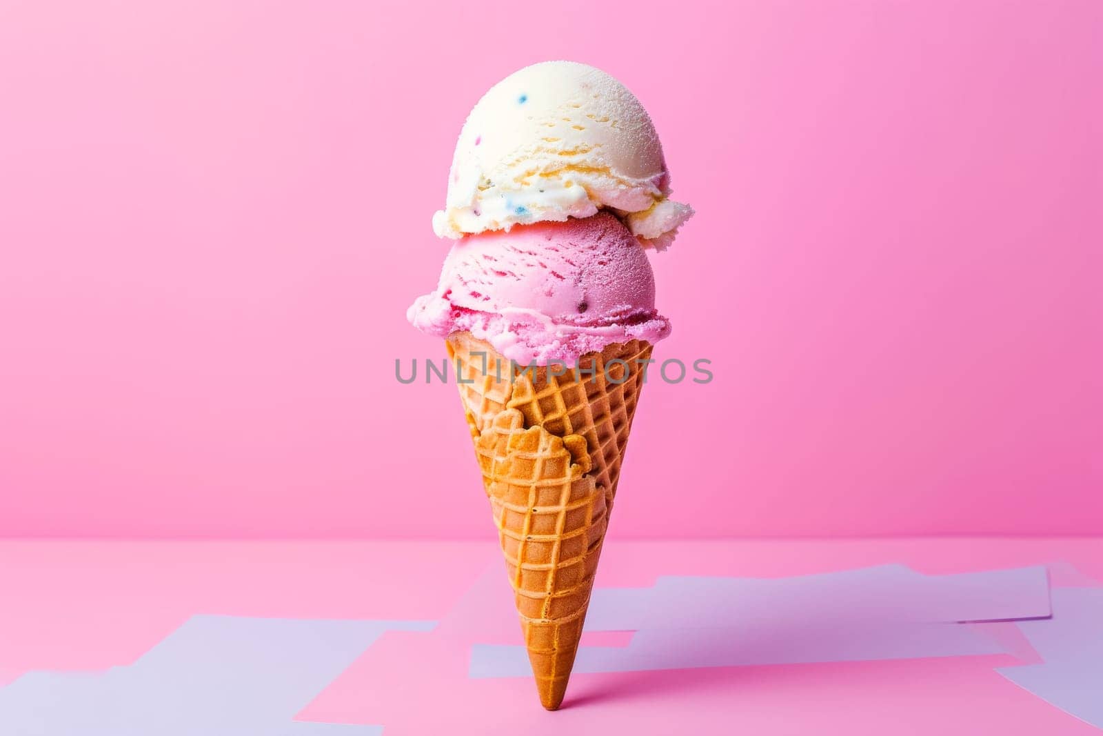 A vladimka ice cream cone perfectly placed on a pastel pink background, creating a striking contrast.
