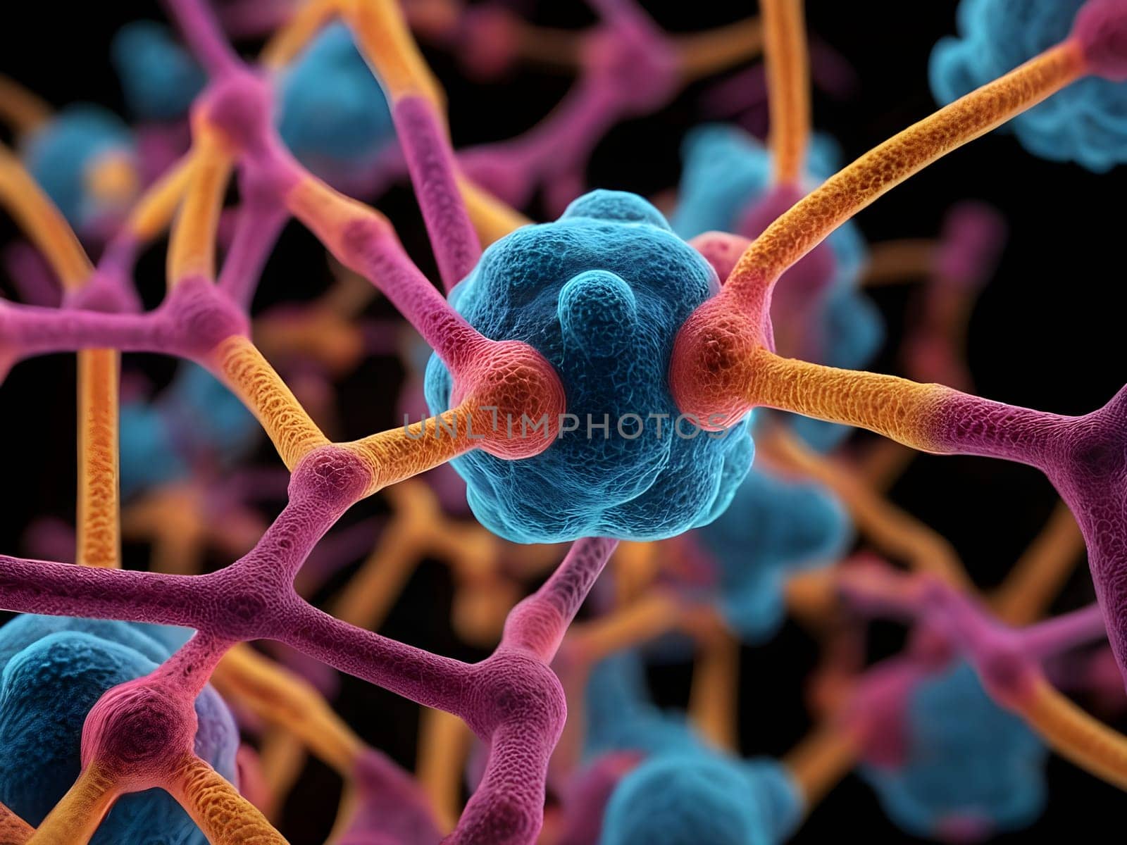 Close up, molecule of candida auris fungal infection , macro. Neon art. by andre_dechapelle