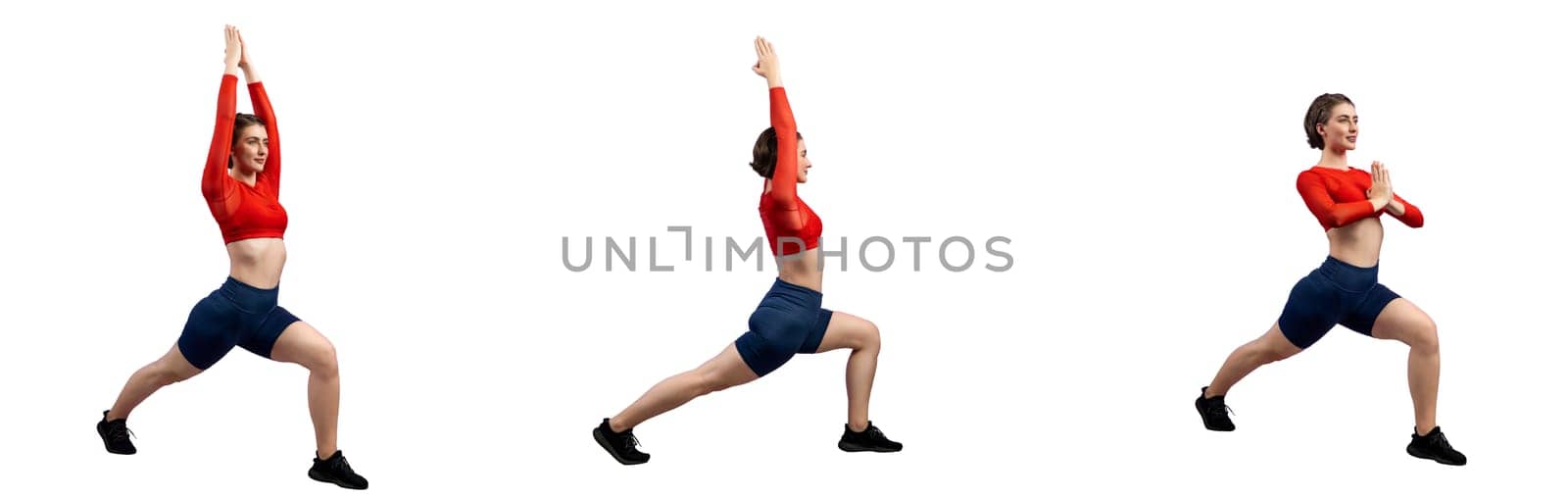 Meditation yoga exercise on isolated background in gaiety full body length shot. by biancoblue