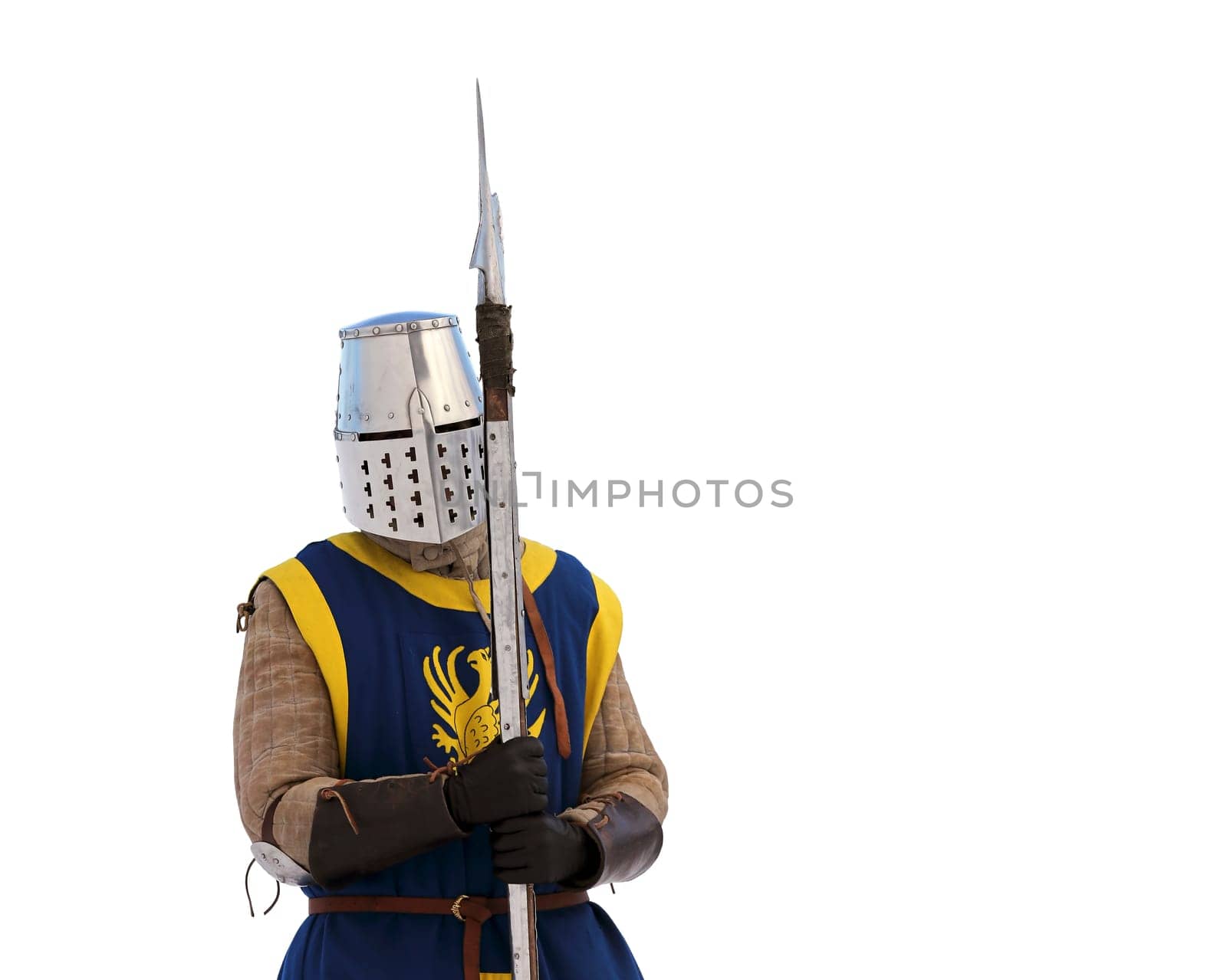 A brave knight in shining armor, fully equipped with a visored helmet, chainmail hauberk, and sturdy plate armor on legs and arms, confidently holds a gleaming axe, prepared for an epic battle.