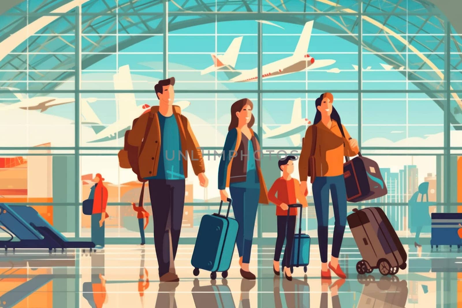 family travel at the airport , Generative AI.
